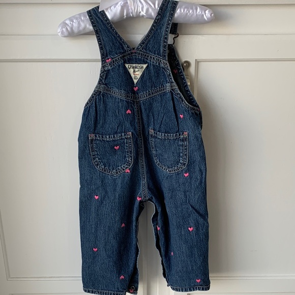 OshKosh B'gosh Dark Blue Denim Overalls with Pink Heart Details - Picture 8 of 9